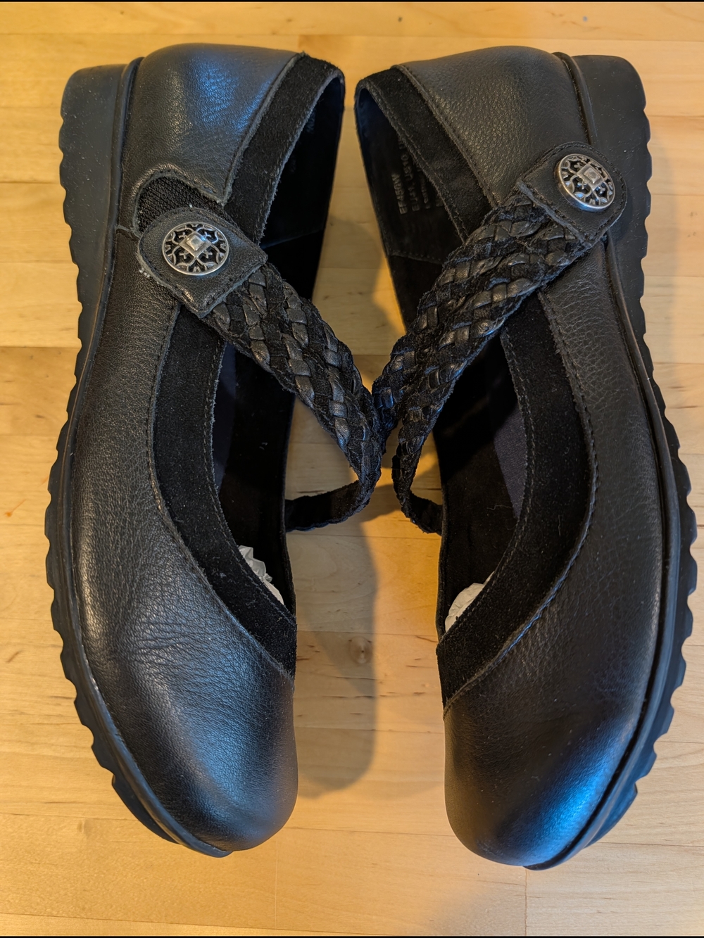 Black Braided Strap Mary Jane Flats Leather Upper. - Picture 6 of 11